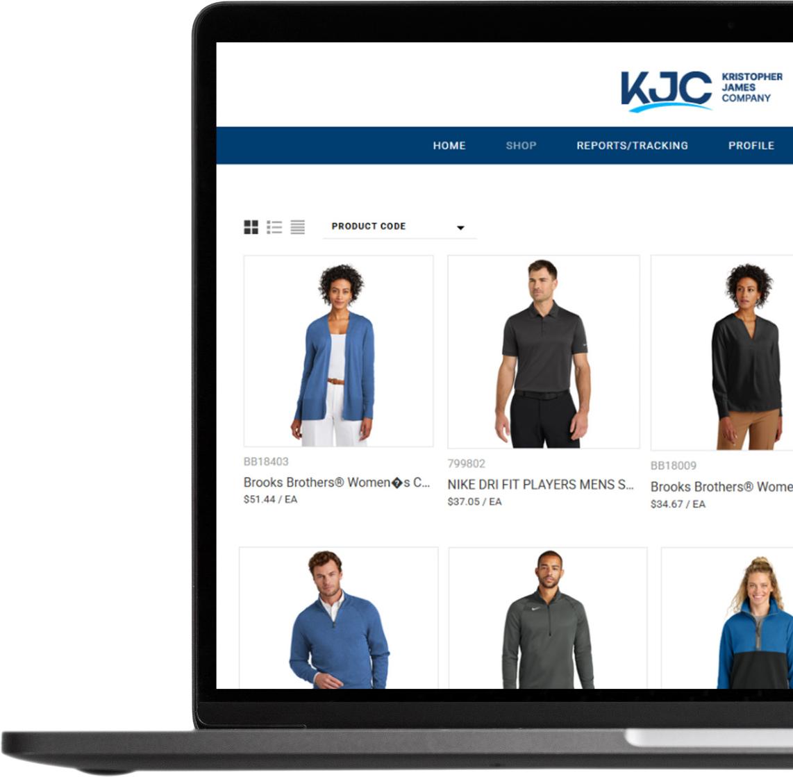 Laptop showing the KJC company store online ordering platform